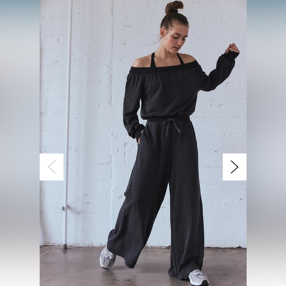 Free People Black Off-Shoulder Wide-Leg Jumpsuit